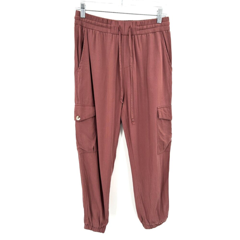 DRESS FORUM Los Angeles Cargo Jogger Pants Pink Mauve Tencel Elastic Waist Small